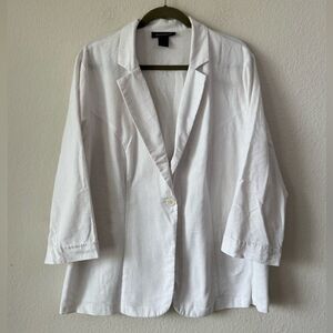 Ashley Stewart White Linen Blend Blazer Women’s Size 18 3/4 Sleeve Made in USA